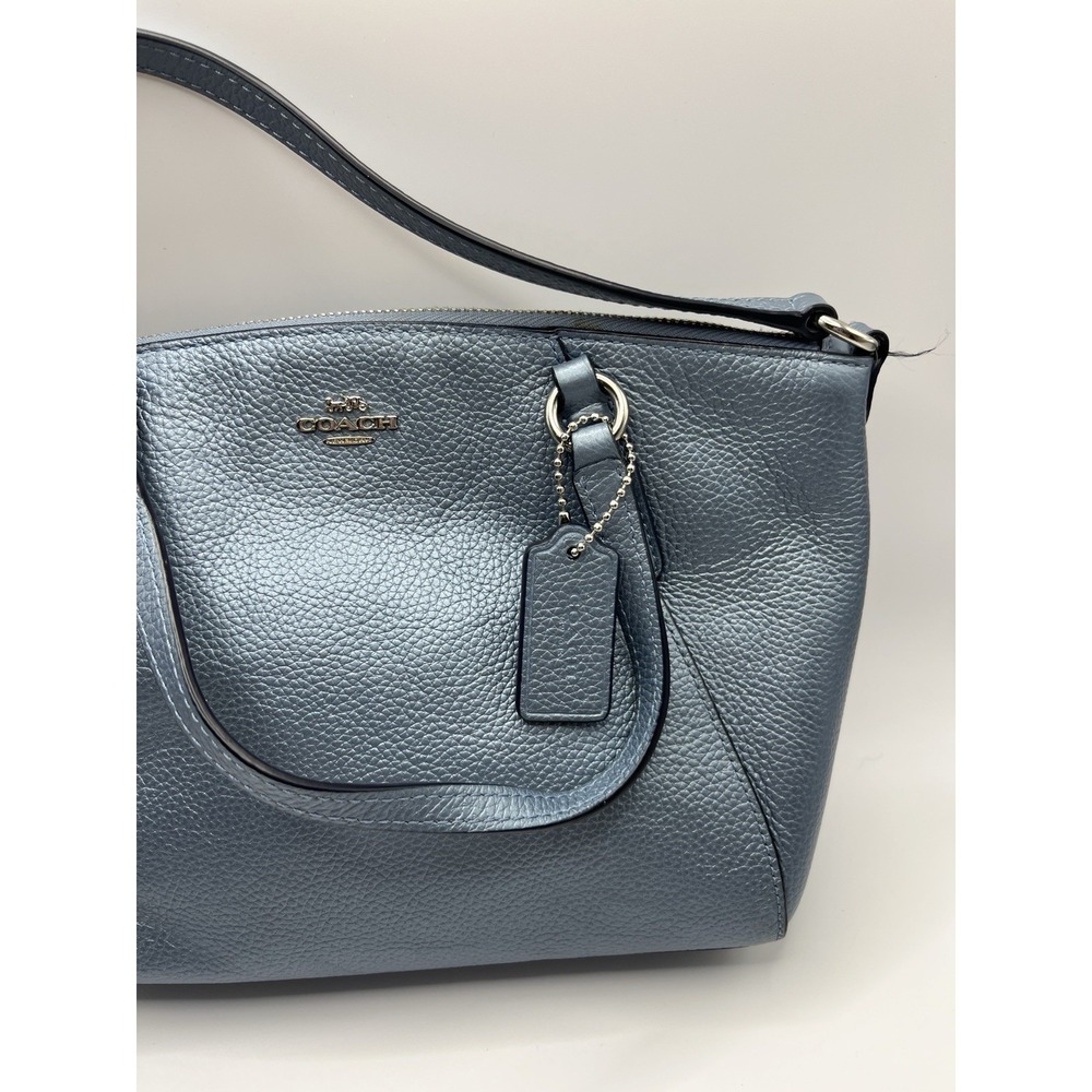 Coach Metallic Blue Pebbled Leather Shoulder Crossbody Bag Zip Top